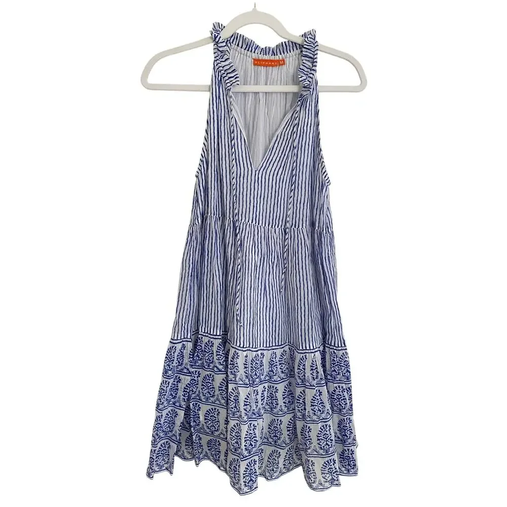 OLIPHANT Tuckerrnuck Mini Sleeveless Dress Sorrento Blue White Stripe M - Picture 4 of 7